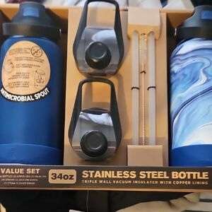 Hydraflow 34oz Stainless Steel Bottle Set with Blue Marble Design